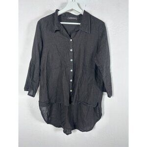 Cut Loose Womens Black Button-Down Long Sleeve Linen Top XS Hi-Low Hem Casual
